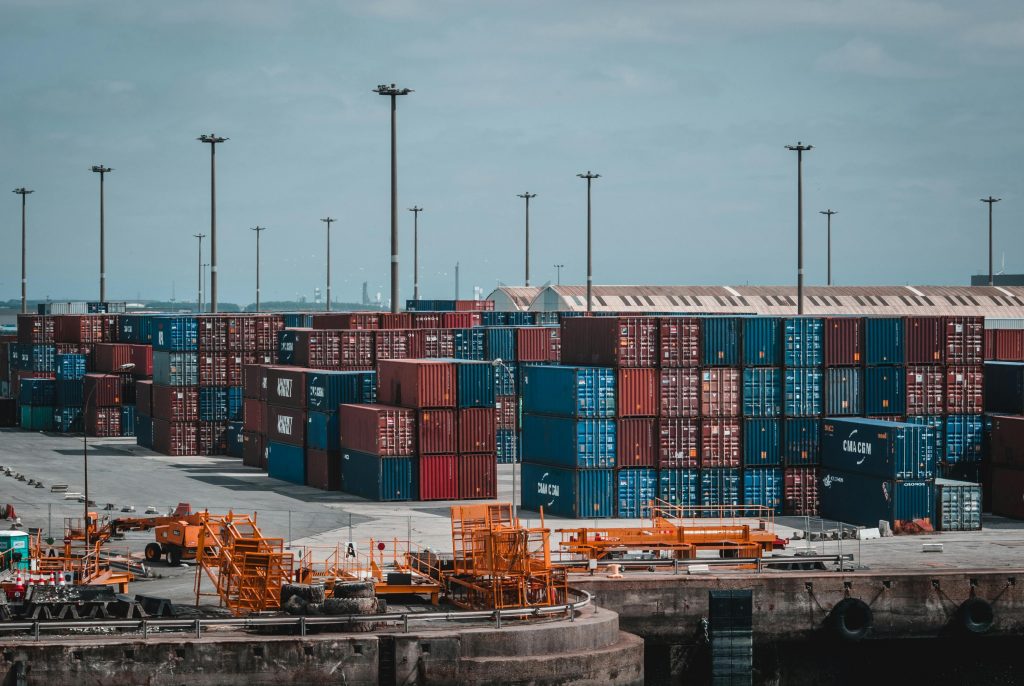 Intermodal container stacked on port